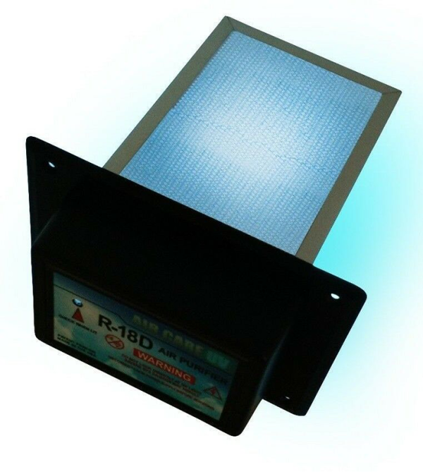 AirCare HVAC Air Purifier & UV-C Sterilizer Aluminum honeycomb PCO filter made for a maintance-free product that lasts a lifetime. Photocatalytic Oxidation (PCO) is a very powerful air purification technology and has the ability to destroy particles as small as 0.001 microns (nanometer) whereas HEPA filters can only filter particles as small as 0.3 microns. Manufacturer Warranty: 5 years Installation is very simple and takes only 15 minutes. Use the template included in package to cut a hole in your duct and slip the UVC PCO filter inside while attaching the aluminum strips inside. Then simply plug it in with the 9 ft cord included in the box. Dimensions inside duct: 8" Power: 120 50/60Hz Amps: 0.36A Lamp Life: 13,000 hours