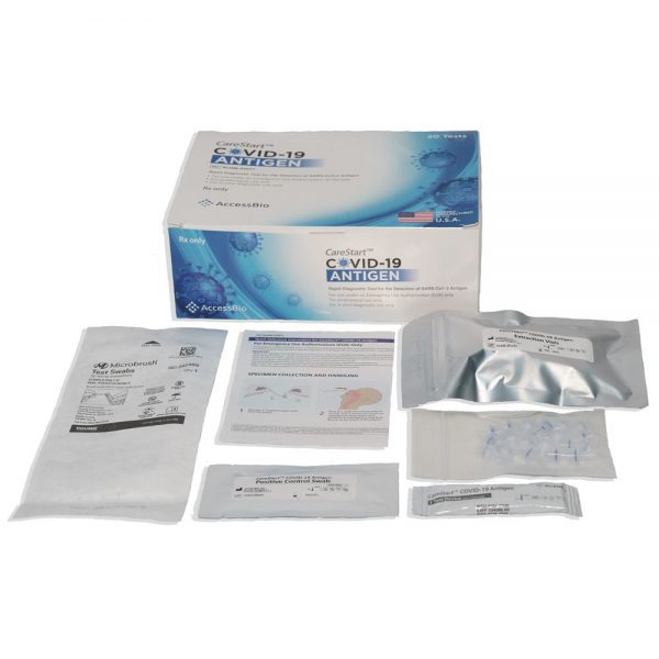 FDA CareStart ANTIGEN RAPID TESTS *TEMPORARILY OUT OF STOCK* >> Order the FDA approved Indicaid COVID-19 Rapid Antigen Test instead (Box of 25) The CareStart™ COVID-19 Antigen Test is a lateral flow immunochromatographic assay intended for the qualitative detection of the nucleocapsid protein antigen from SARS-CoV-2 in nasopharyngeal or anterior nasal swab specimens directly collected from individuals who are either suspected of COVID-19 by their healthcare provider within the first five days of symptom onset or from individuals without symptoms or other epidemiological reasons to suspect COVID-19 when tested twice over two or three days with at least 24 hours and no more than 48 hours between tests. Quantity: 20 test kits per box Free Shipping for US customers included. Ordering this product requires approval upon verification of buyer credentials.