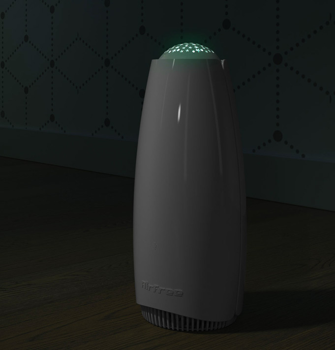 Babyair Air Purifier Airfree Babyair uses the silent, maintenance free and exclusive TSS technology. Babyair offers the unique stars night light projection that creates a pleasant and soothing interactive environment. This patented Thermodynamic TSS Technology destroys mold, dust mites, bacteria, viruses, pollens, pet dander, tobacco and other organic allergens. Airfree also reduces indoor harmful ozone levels. It is perfect for mold contaminated areas as well as asthma and allergy sufferers. Airfree’s exclusive technology is completely silent and does not require any filters or maintenance. Recommended for rooms up to 450 ft².
