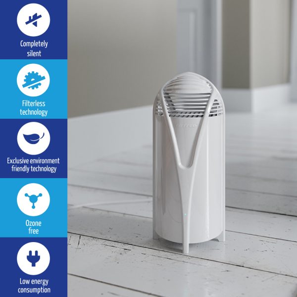 Airfree T Air Purifier Airfree T is the perfect air purifier for small rooms. With a compact and modern design, this model offers the same performance and efficiency as Airfree’s other series, but doesn't take up vital space in any room. Suitable for spaces up to 180 ft². Airfree's air purifiers are maintenance-free and operate in complete silence to eliminate the main agents that cause allergies and respiratory diseases, asthma and hay fever. They get rid of up to 99.99% of bacteria, fungi, viruses, pollen, pet allergens, dust mite allergens and other organic air pollutants. Made in Portugal