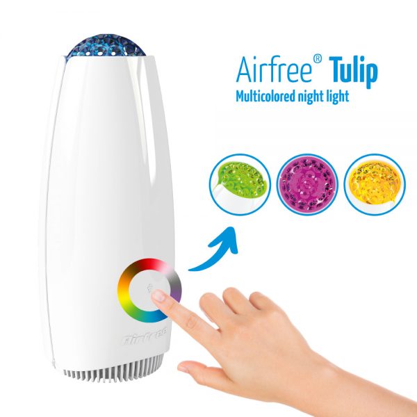Airfree Tulip Air Purifier The Airfree Tulip combines high performance with a slim and stylish design. It has a 30% smaller diameter than the classic P line and a choice of 10 nightlight colors so you can choose the one that best suits your home décor, even in the smallest spaces. Suitable for spaces up to 450 ft² Airfree's air purifiers are maintenance-free and operate in complete silence to eliminate the main agents that cause allergies and respiratory diseases, asthma and hay fever. They get rid of up to 99.99% of bacteria, fungi, viruses, pollen, pet allergens, dust mite allergens and other organic air pollutants.