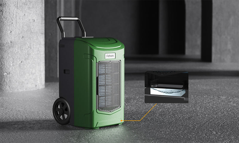 Fehom 180 Pints Commercial Dehumidifier The Fehom Commercial Dehumidifier is a powerful and efficient solution for removing moisture in large spaces up to 7,000 sq. ft. With the ability to extract up to 180 pints of moisture per day, this dehumidifier is ideal for high moisture environments such as scientific researching, commodity storage, and underground engineering. Equipped with a built-in humidity sensor, it maintains room humidity at your ideal setting and features a high airflow rate of 380 CFM for quick dehumidifying. With innovative semi-pneumatic wheels, a rigid handle, and automatic restart and defrost, this portable dehumidifier is convenient and worry-free to use. Fehom offers a 30-day money-back guarantee, 1-year warranty, 2nd-year warranty extension, and lifetime expert tech support for their customers' peace of mind. Note: Depending on stock, we may send a similar model with a different color or brand. They will have the same features and functionality.