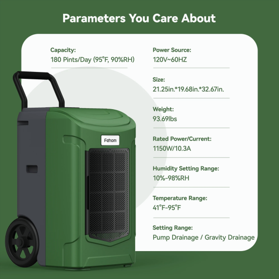 Fehom 180 pints commercial dehumidifier for water damage restoration