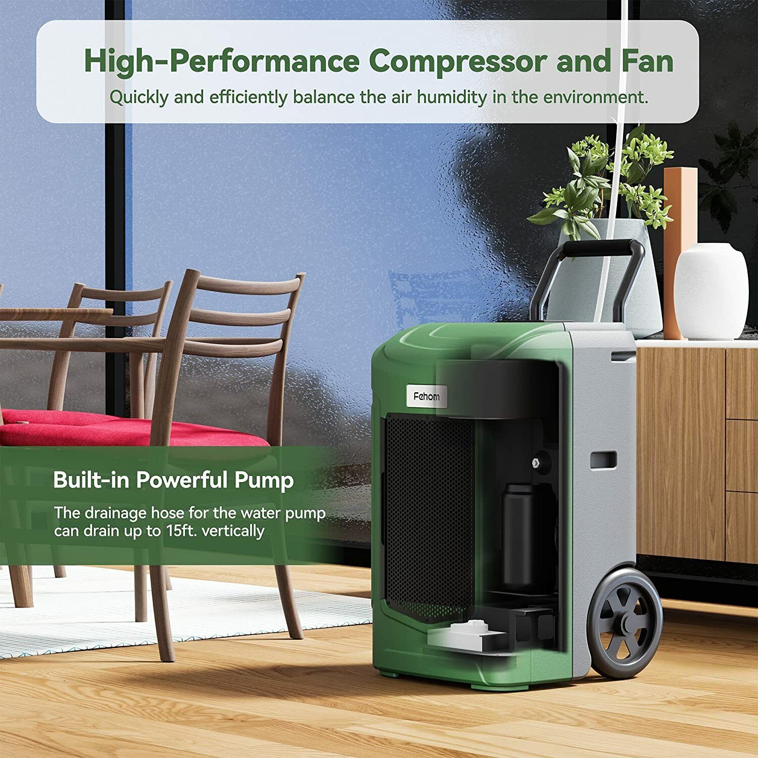 Fehom 180 pints commercial dehumidifier for water damage restoration