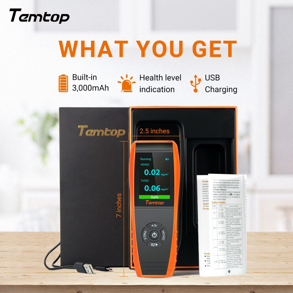 temtop lkc-1000s+ air quality monitor PM2.5 PM10 TVOC HCHO Temperature Humidity 2nd gen