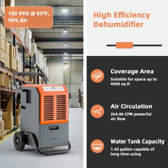 140 pint dehumidifier commercial industrial costway