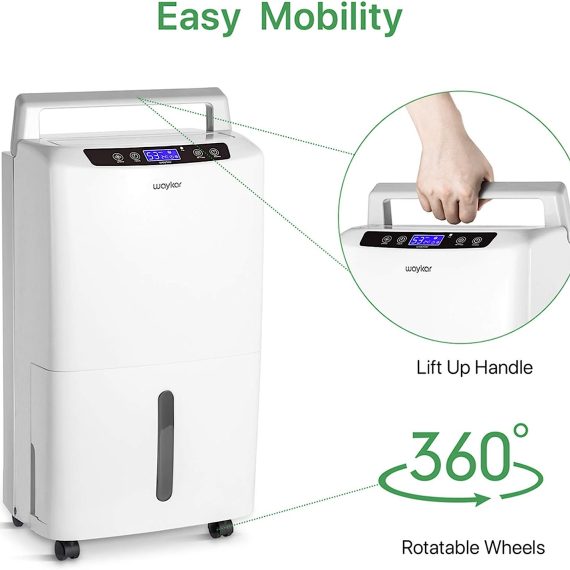 Waykar 2000 Sq. Ft Dehumidifier for Home and Basements, with Auto or Manual Drainage, 0.66 Gallon Water Tank Capacity
