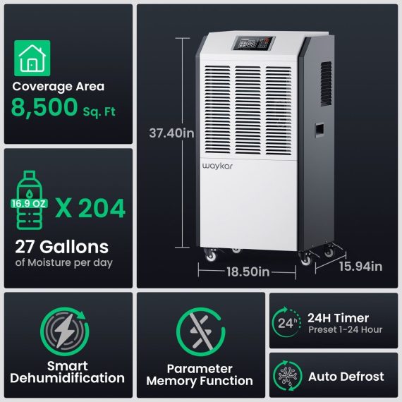 216 Pints Large Commercial Dehumidifier Industrial Dehumidifier with Drain Hose