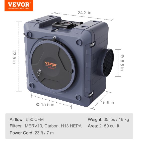 Air Scrubber with 3-Stage Filtration, Stackable Negative Air Machine 550 CFM, Air Cleaner with MERV10, Carbon, H13 HEPA