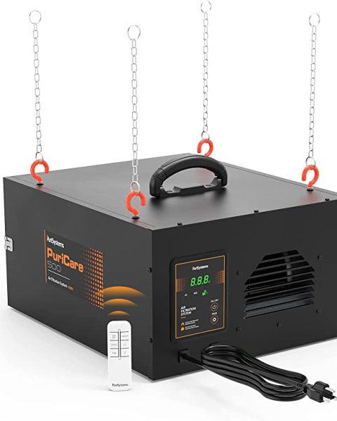PuriSystems PuriCare 500 Hanging Air Filter – 3-Speed, RF Remote, 500 CFM, Covers 500 sq. ft.
